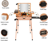 Aluminum Professional Rolling Cosmetic Makeup Trolley Suitcase Train Case Mirror LED Light